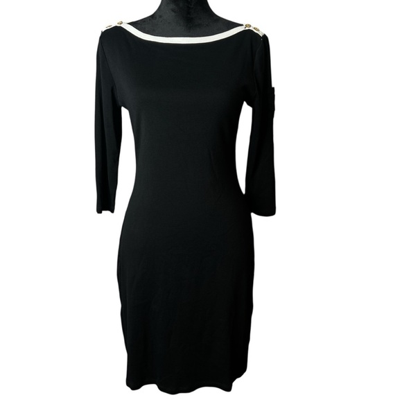 Lauren Ralph Lauren Black & White Shift Dress Gold Buttons Women's Size  Medium